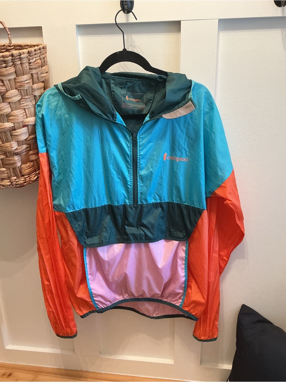 cotopaxi Packable Teal & Orange Hooded Windbreaker